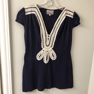 Anthropologie Baraschi Navy Tunic w/cream detail